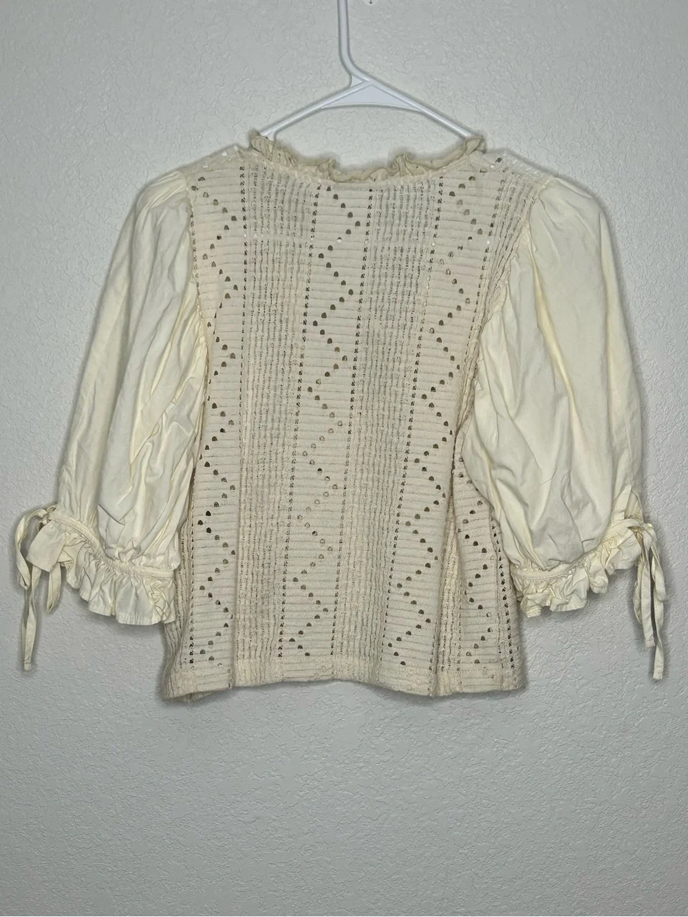 Zara Cream Crochet Tie-Front Peasant Blouse
